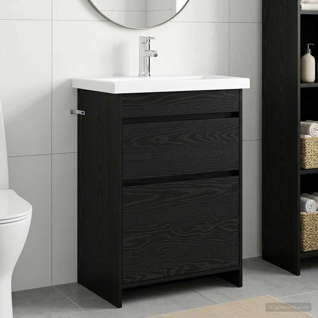vidaXL Badeværelsesmøbel sæt Sort eg 61 x 40 x 84,5 cm Konstrueret træ