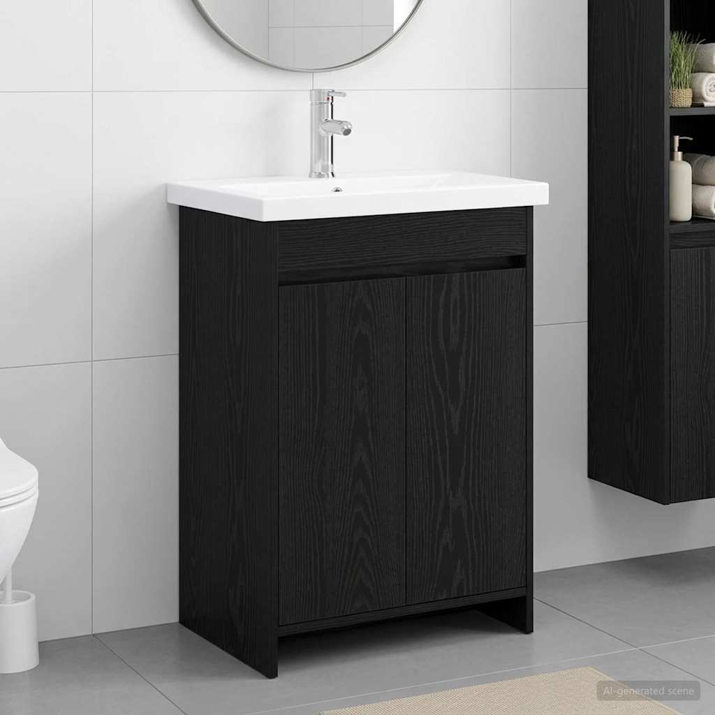 vidaXL Badeværelsesmøbel sæt Sort eg 61 x 40 x 84,5 cm Konstrueret træ