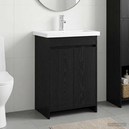 Badeværelsesmøbel sæt Sort eg 81 x 40 x 84,5 cm Konstrueret træ