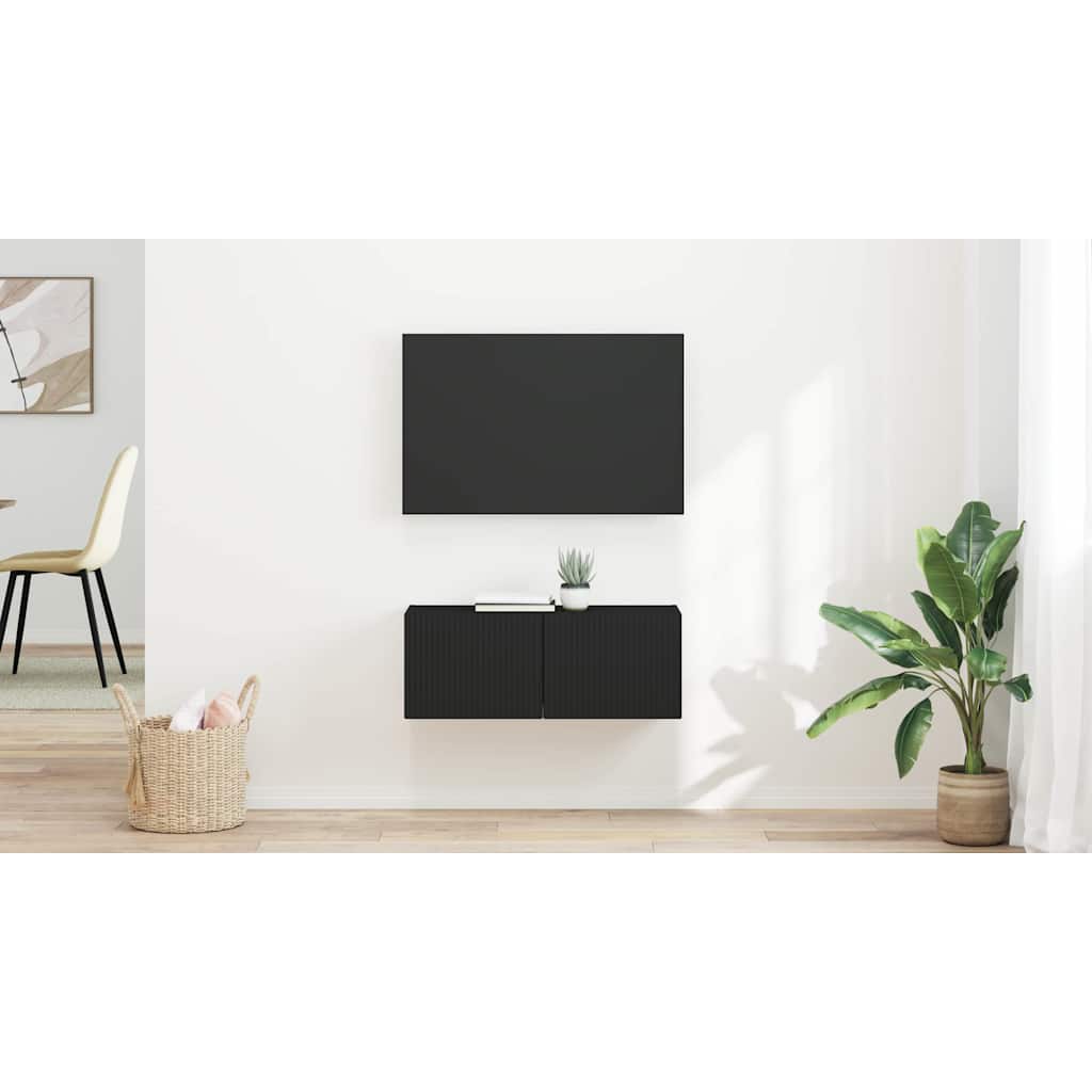 TV vægskab 2 pcs Sort 39 x 31 x 29,5 cm Konstrueret træ