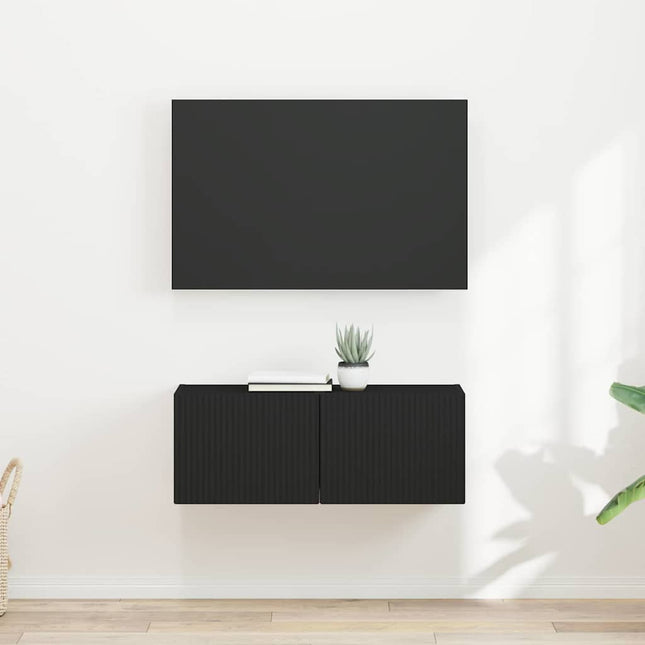 TV vægskab 2 stk. Sort Konstrueret træ