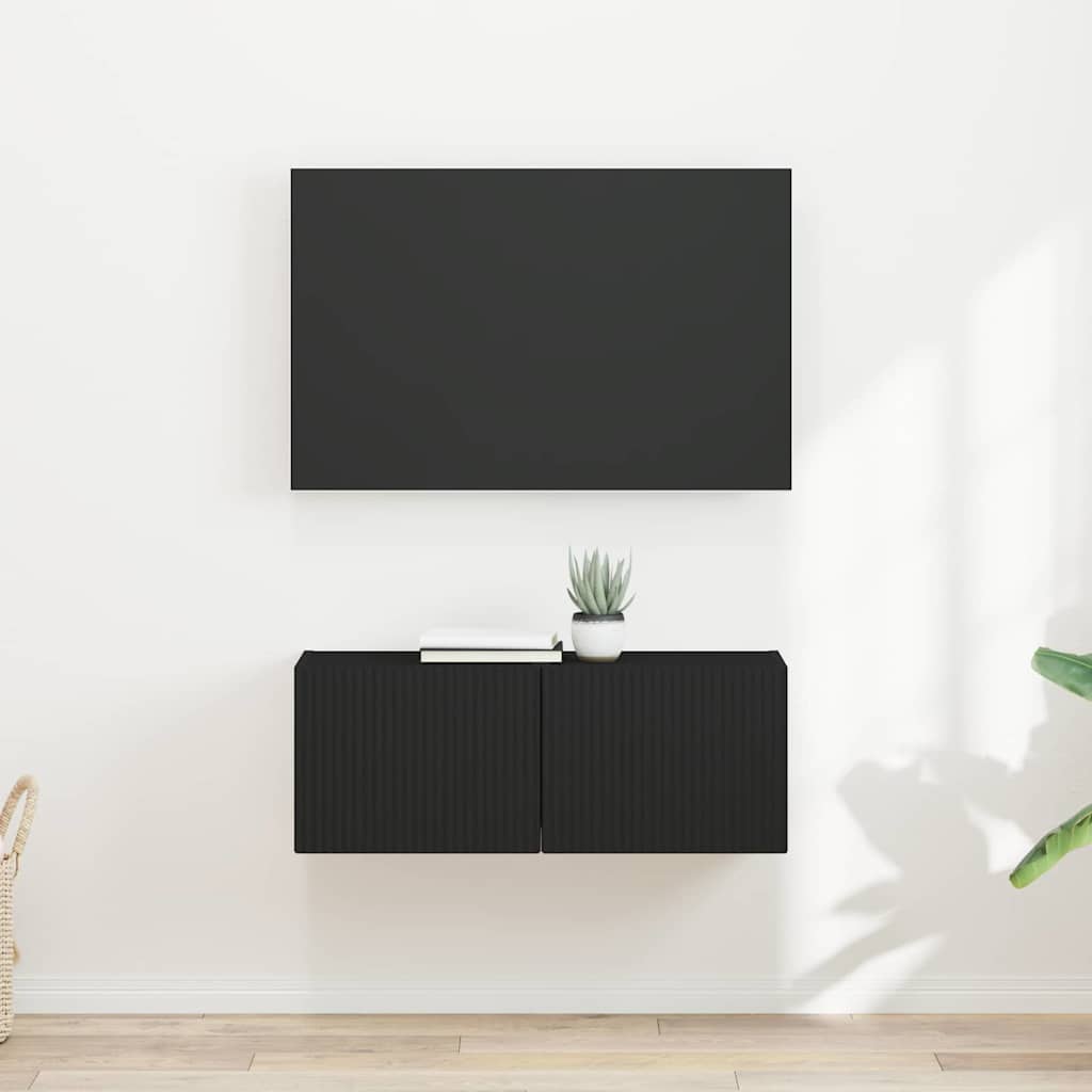 TV vægskab 2 pcs Sort 60 x 31 x 29.5 cm Konstrueret træ