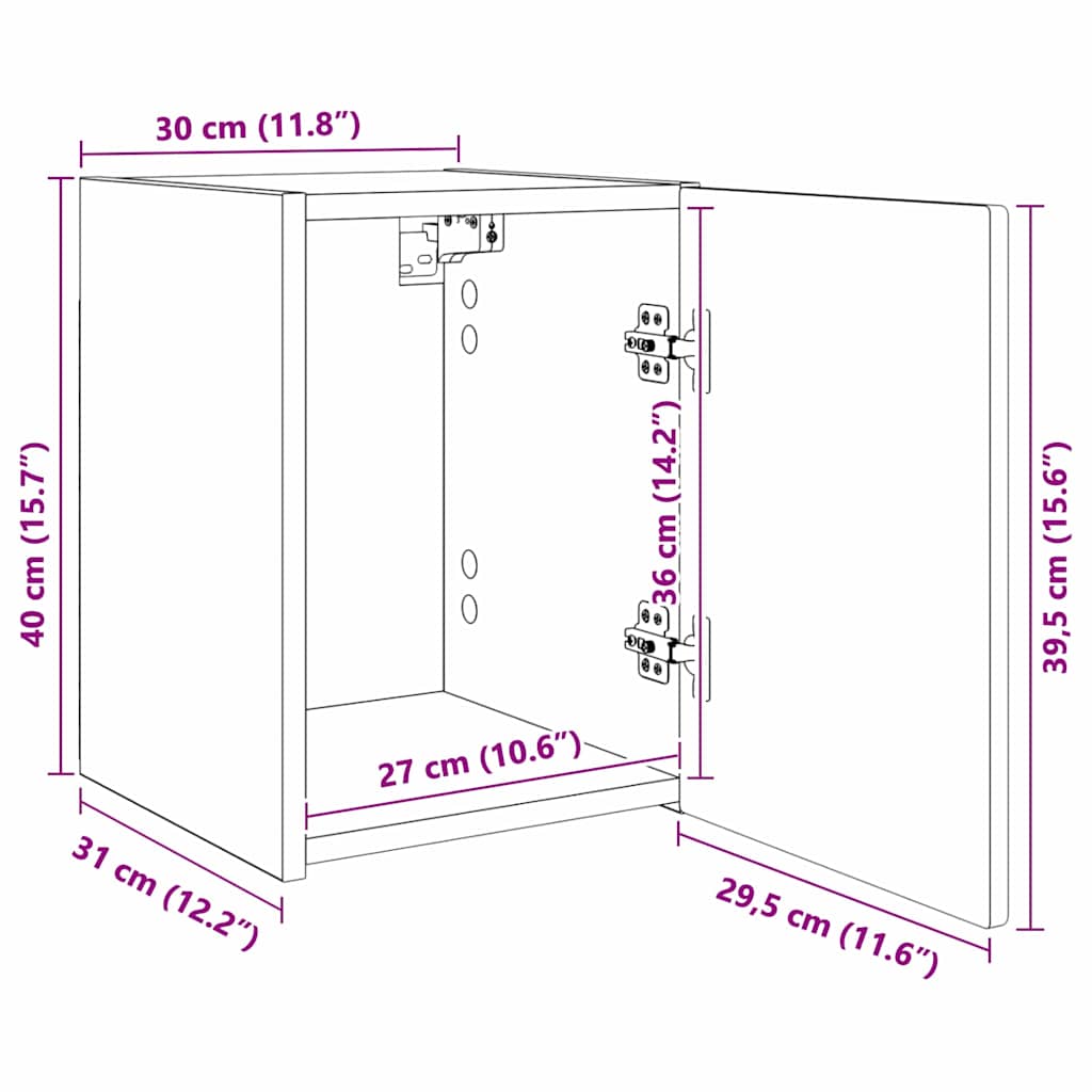 TV vægskab Vægmonteret Røget eg 30 x 31 x 40 cm Konstrueret træ