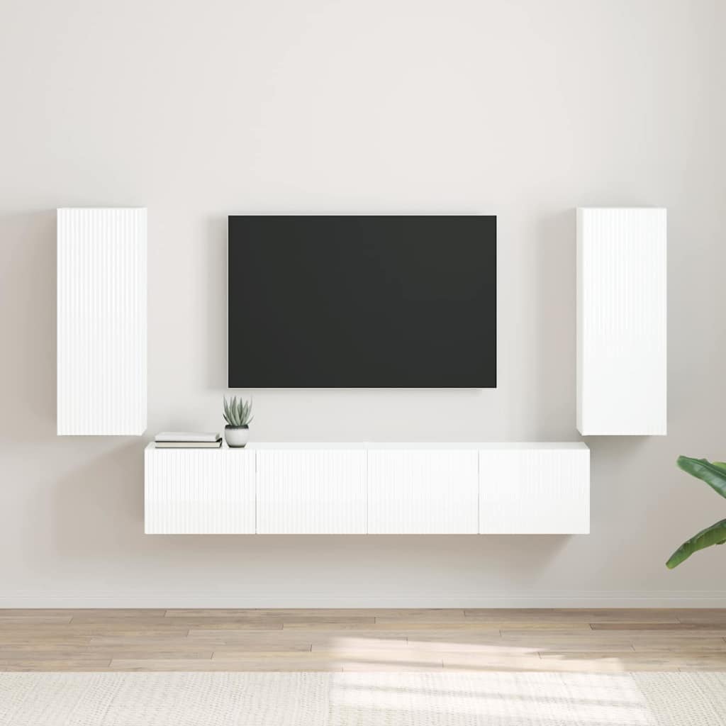 TV vægskab 2 pcs Gloss Hvid 30 x 31 x 80 cm Konstrueret træ