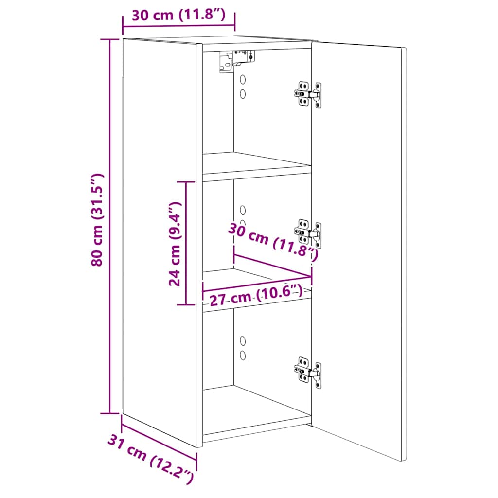 TV vægskab Vægmonteret Røget eg 30 x 31 x 80 cm Konstrueret træ