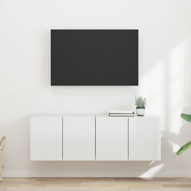 TV vægskab 2 stk. Høj gloss hvid Konstrueret træ