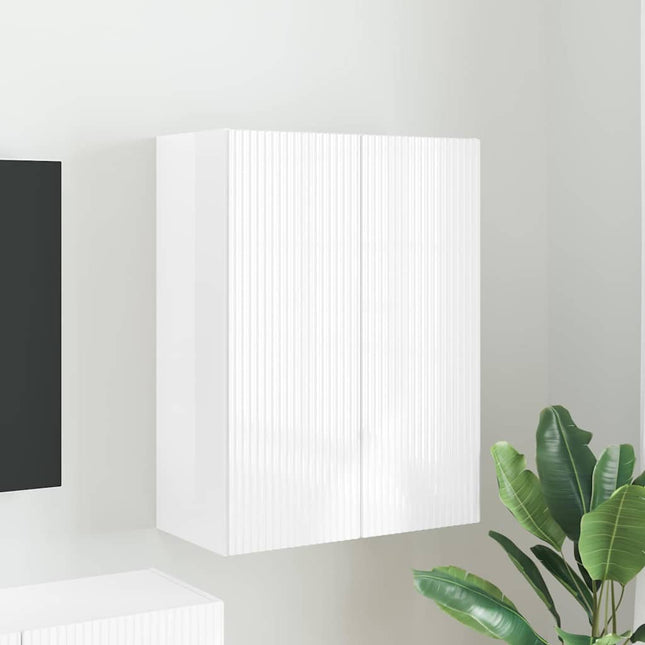 TV vægskab 59,5 x 31 x 80 cm Høj gloss hvid Konstrueret træ