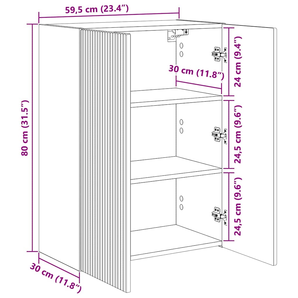 TV vægskab Høj gloss hvid 59,5 x 31 x 80 cm Konstrueret træ