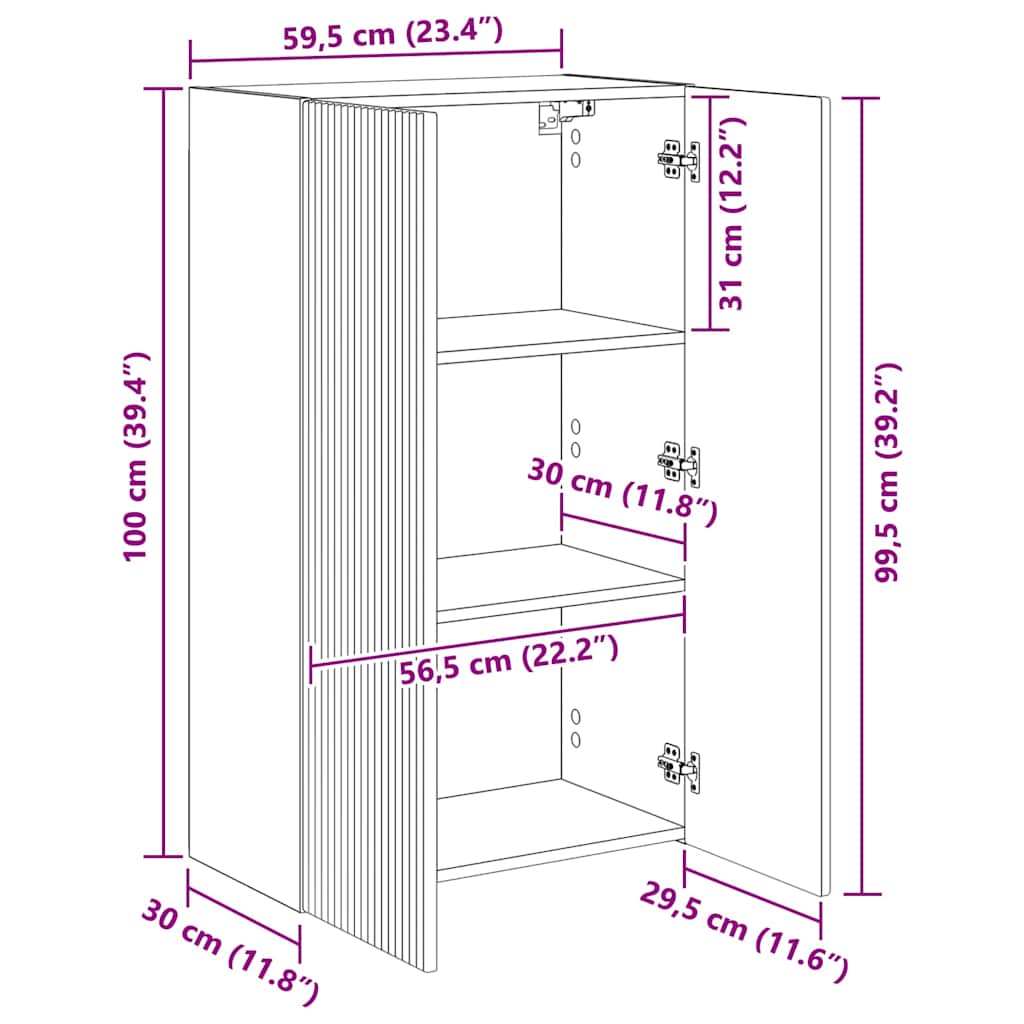 TV vægskab Høj gloss hvid 59,5 x 31 x 100 cm Konstrueret træ