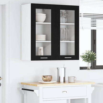 Hængeskab med dør 2 pcs Sort eg 40 x 31 x 80 cm Konstrueret træ