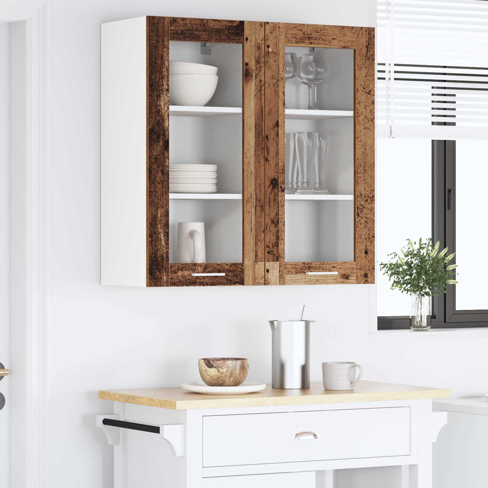Hængeskab 2 pcs Gammelt træ 40 x 31 x 80 cm Konstrueret træ