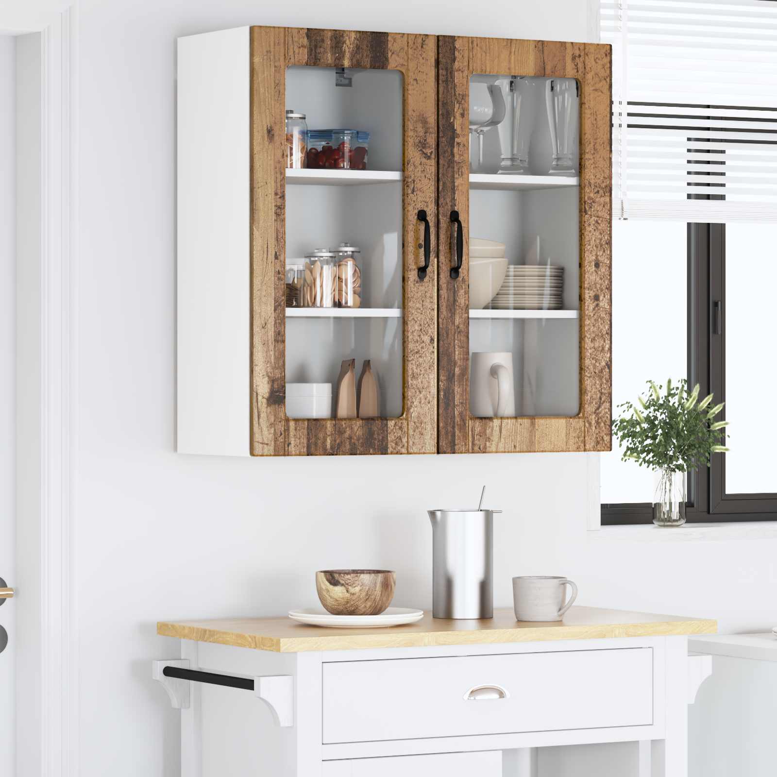 Væglågskab LUCCA 2 pcs Gammelt træ 40 x 31 x 80 cm