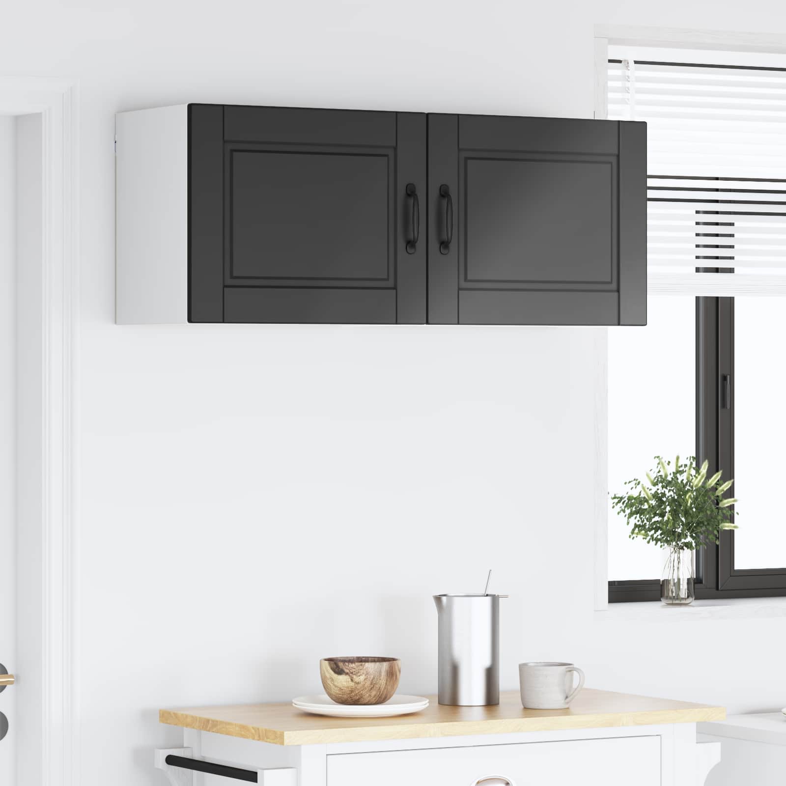 Køkkenskab med hylde 2 pcs Sort 50 x 31 x 40 cm Konstrueret træ