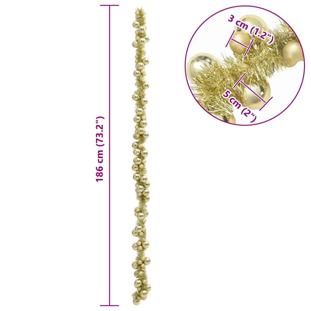 Jule Kugle Guirlande Guld 186 cm Polystyren
