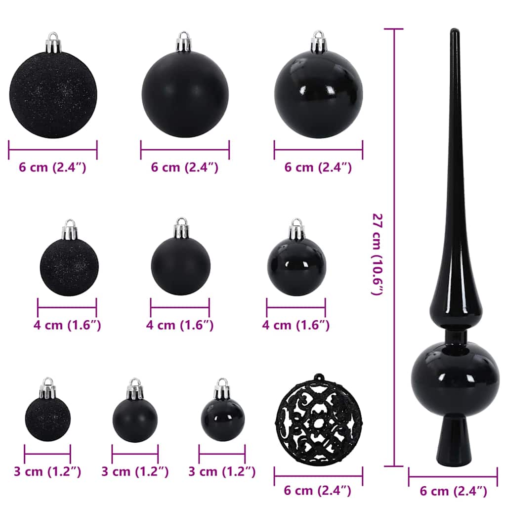 Jule Kuglesæt med 300 LED'er 120 pcs Sort Plastik