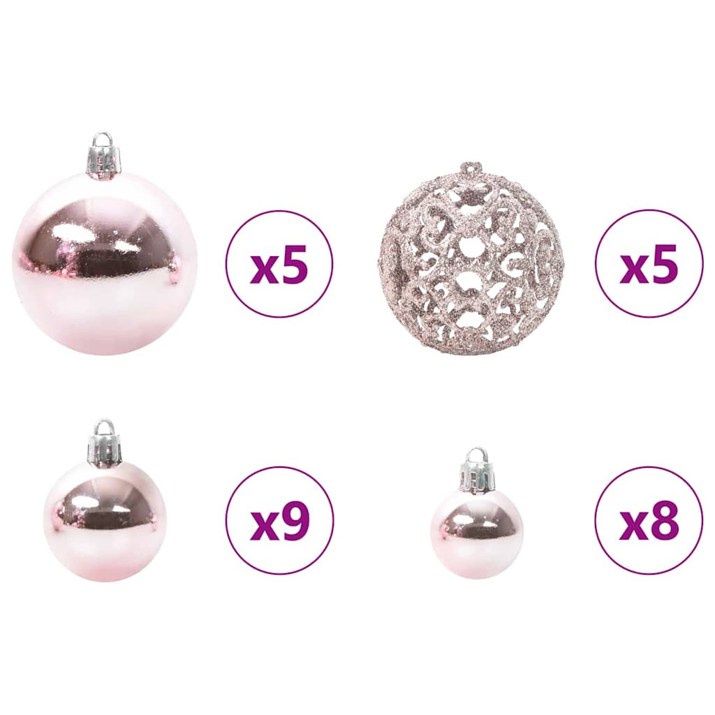 Jule Kuglesæt med 150 LED'er 61 pcs Lyserød Plastik