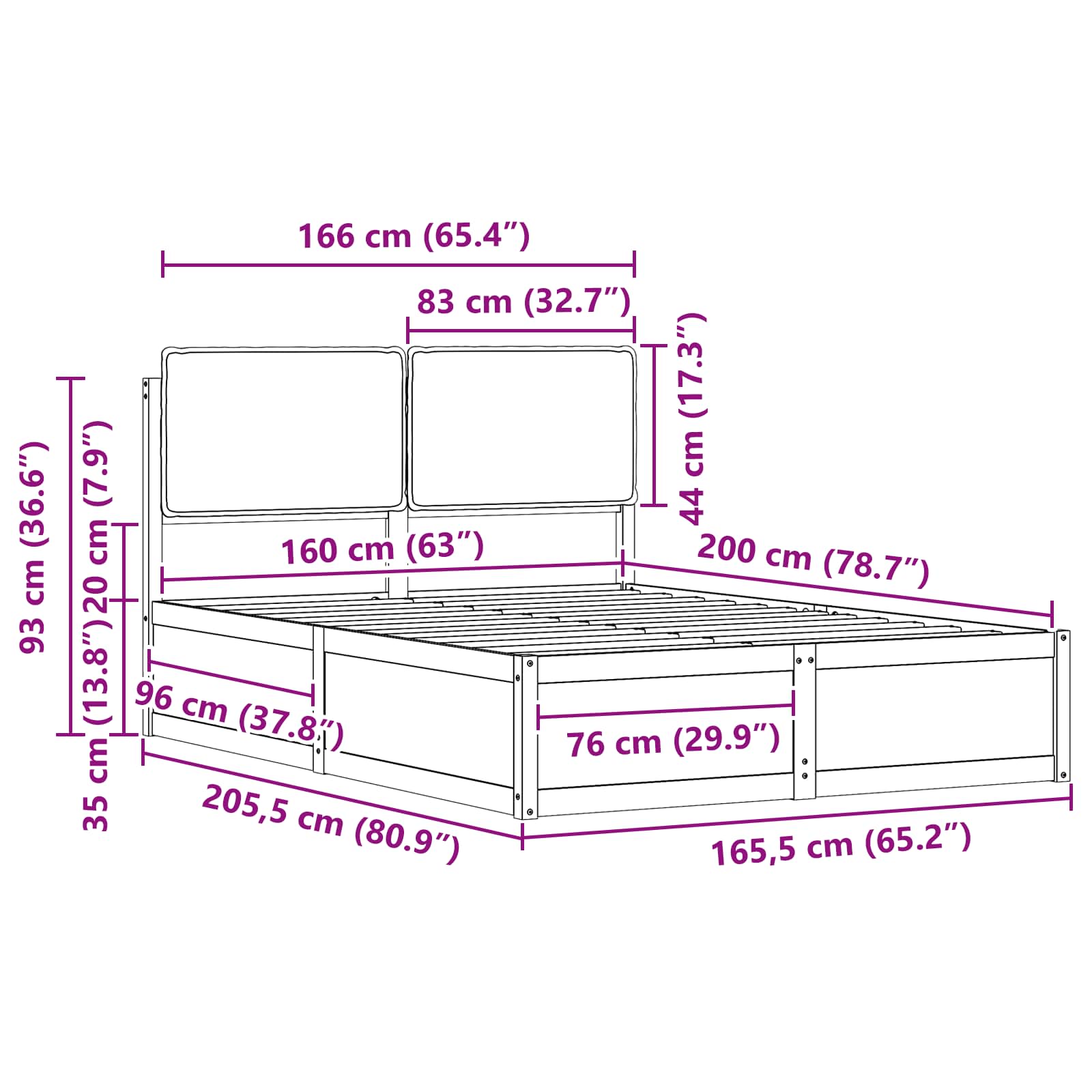 Sengestel med Polstret Hovedgavl Sort 160 x 200 cm
