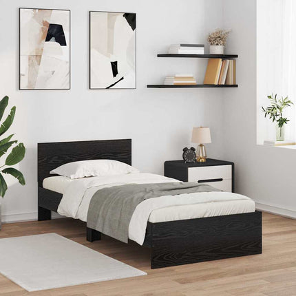 Sengestel med hovedgærde Sort eg 90 x 200 cm Konstrueret træ