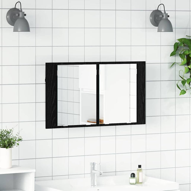 Badeværelsesspejlskab Sort eg 80 x 12 x 45 cm Konstrueret træ