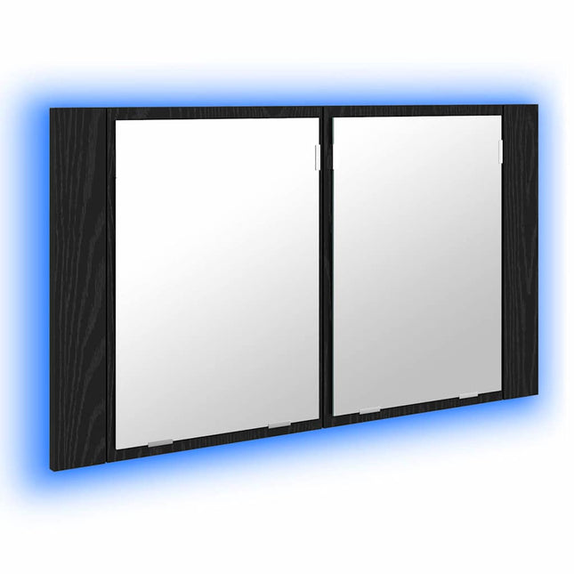 Badeværelsesspejlskab Sort eg 80 x 12 x 45 cm Konstrueret træ