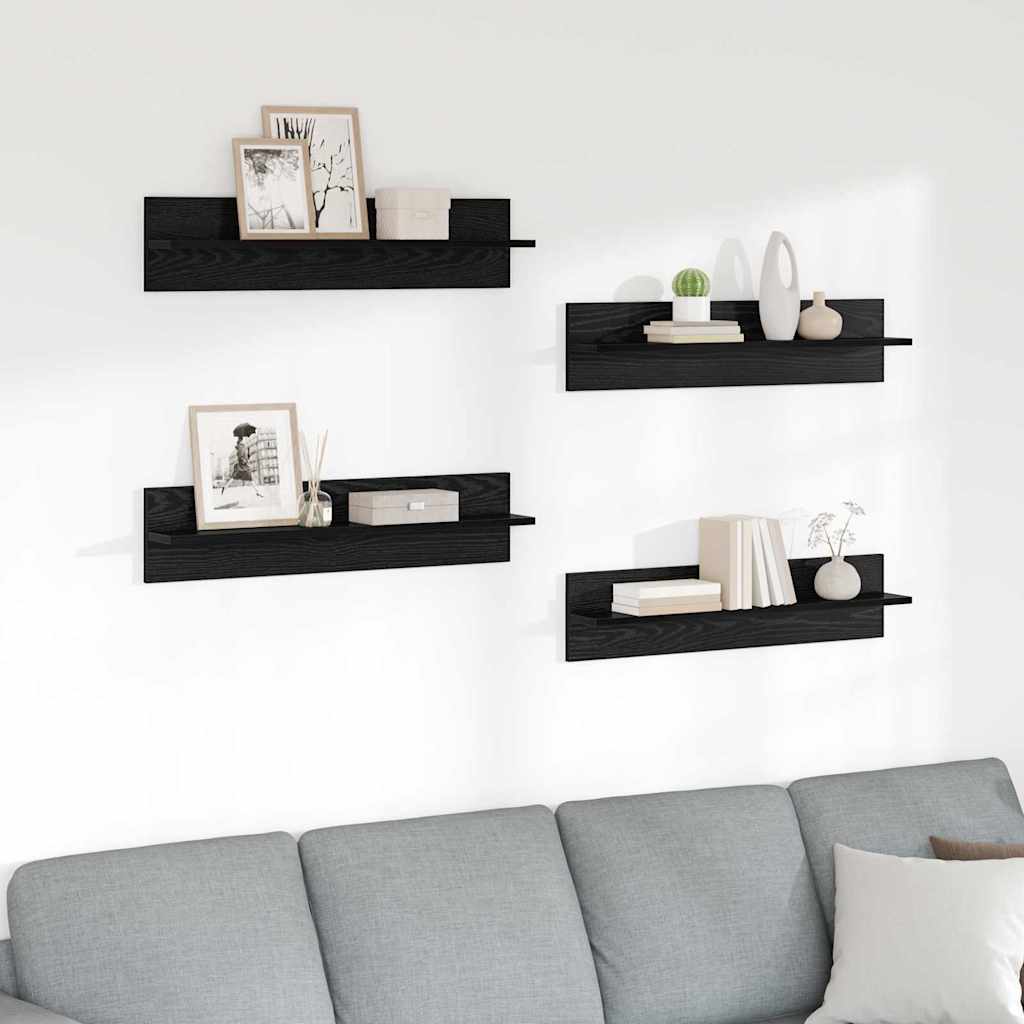 Væghylder 4 pcs Sort eg 80 x 11,5 x 18 cm Konstrueret træ