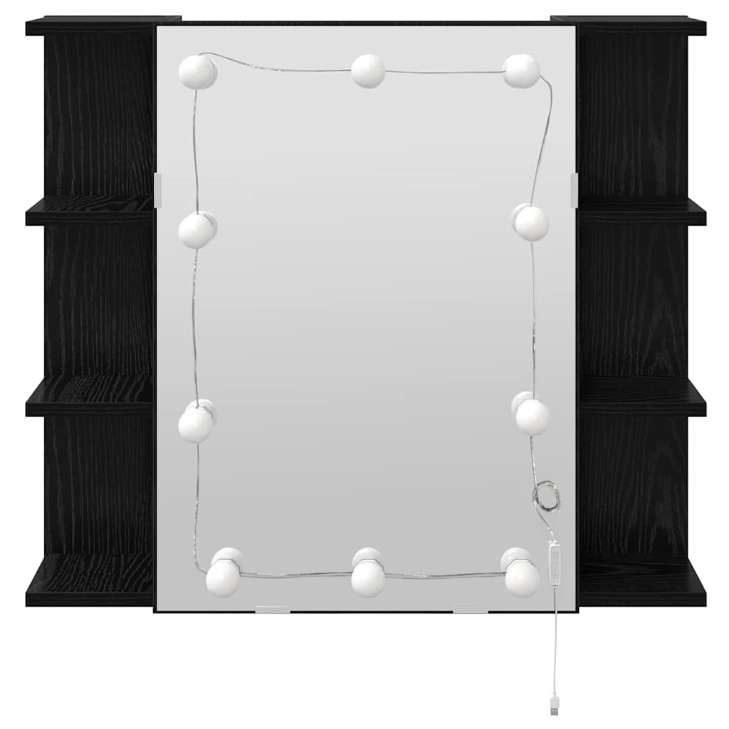 Spejlskab med hylde Sort eg 70 x 16,5 x 60 cm Konstrueret træ