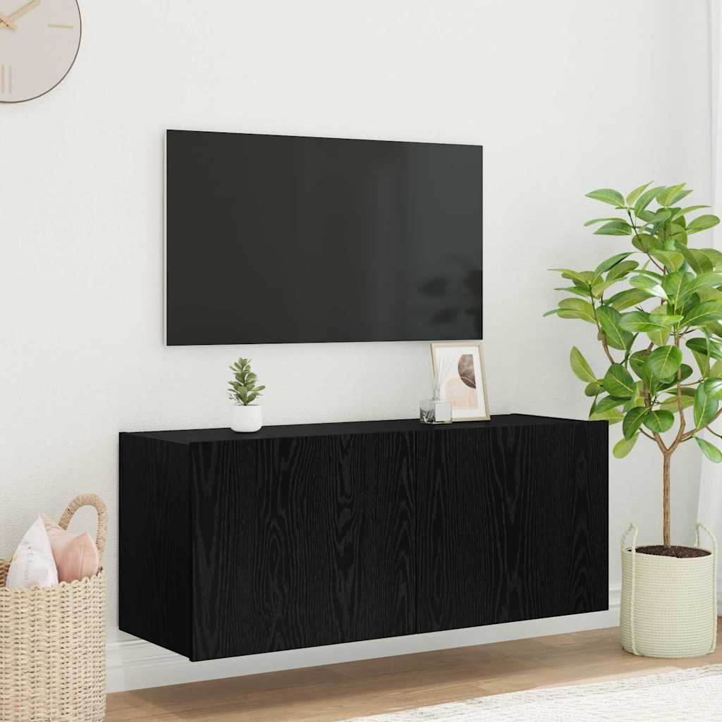 TV vægskab Vægmonteret Sort eg 100 x 35 x 41 cm Konstrueret træ