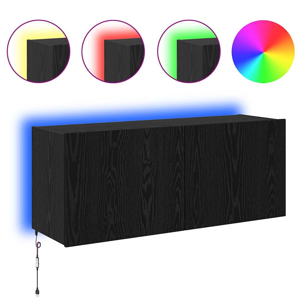 TV vægskab Vægmonteret Sort eg 100 x 35 x 41 cm Konstrueret træ