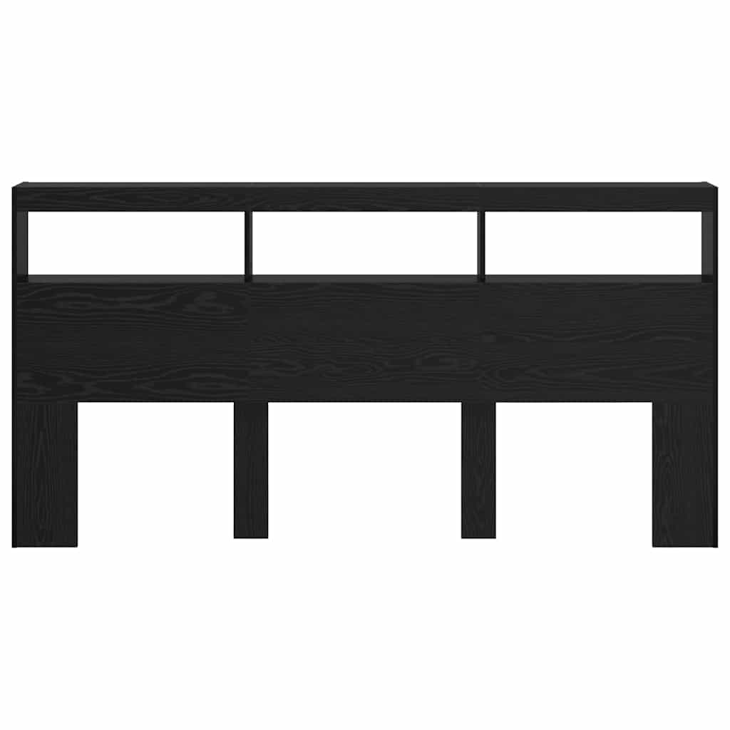 Hovedgærde med hylde Sort eg 200 x 17 x 102 cm Konstrueret træ