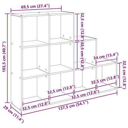 Rumdivider boghylde 137,5 x 29 x 103,5 cm Konstrueret træ