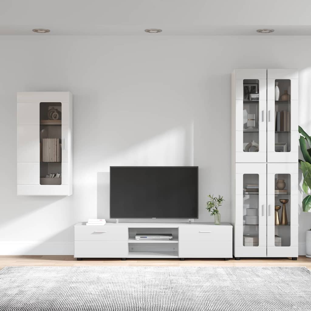TV-møbelsæt med dør FLORIN 3 pcs Høj gloss hvid Konstrueret træ