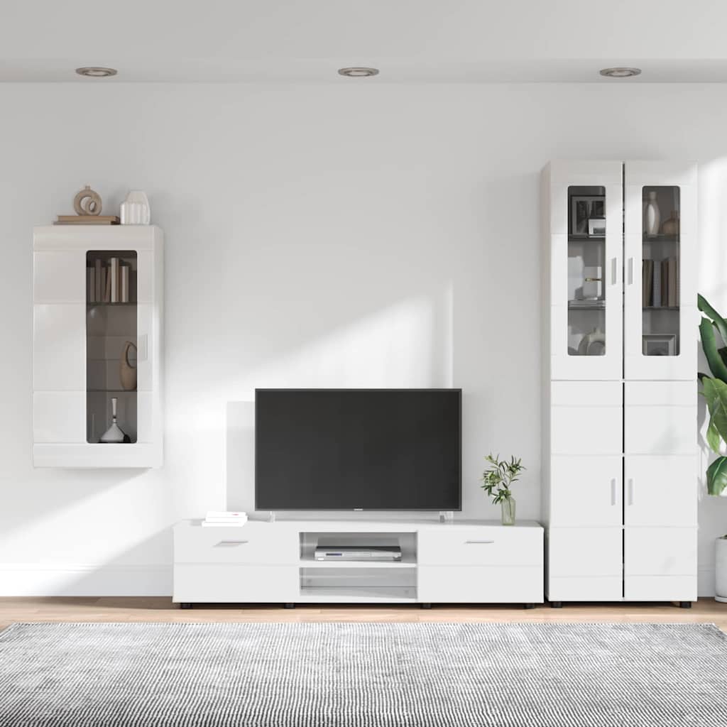 TV-møbelsæt med dør FLORIN 3 pcs Høj gloss hvid Konstrueret træ