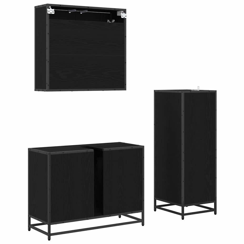 Badeværelsesmøbel sæt med skuffe 3 pcs Sort eg Konstrueret træ