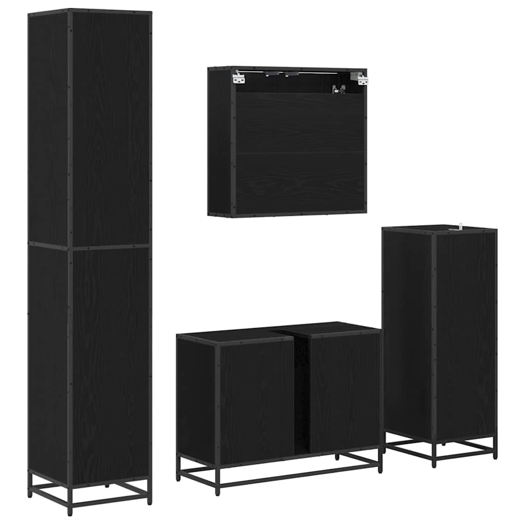 Badeværelsesmøbel sæt med skuffe 4 pcs Sort eg Konstrueret træ