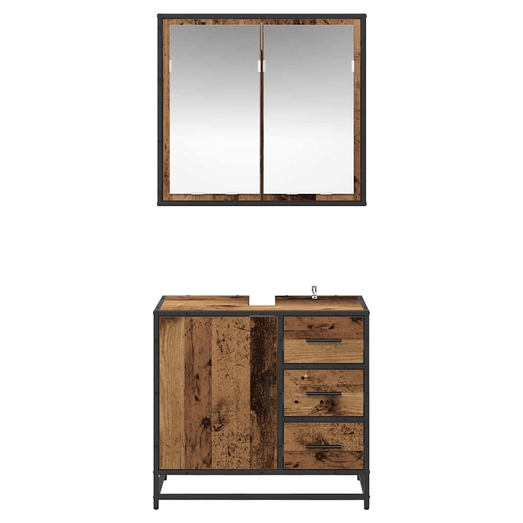Badeværelsesmøbel sæt med dør 2 pcs Gammelt træ Konstrueret træ