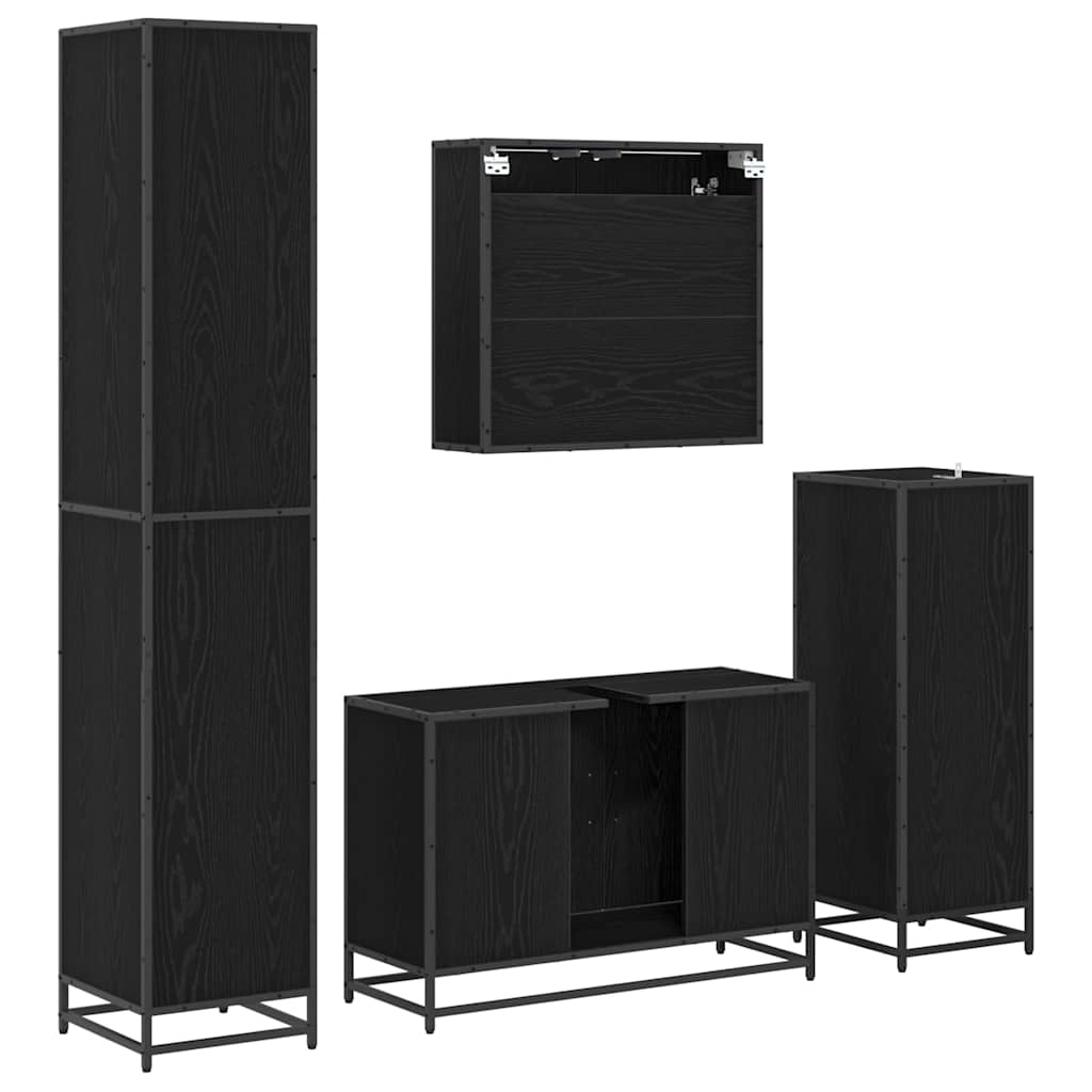 Badeværelsesmøbel sæt med hylde 4 pcs Sort eg Konstrueret træ