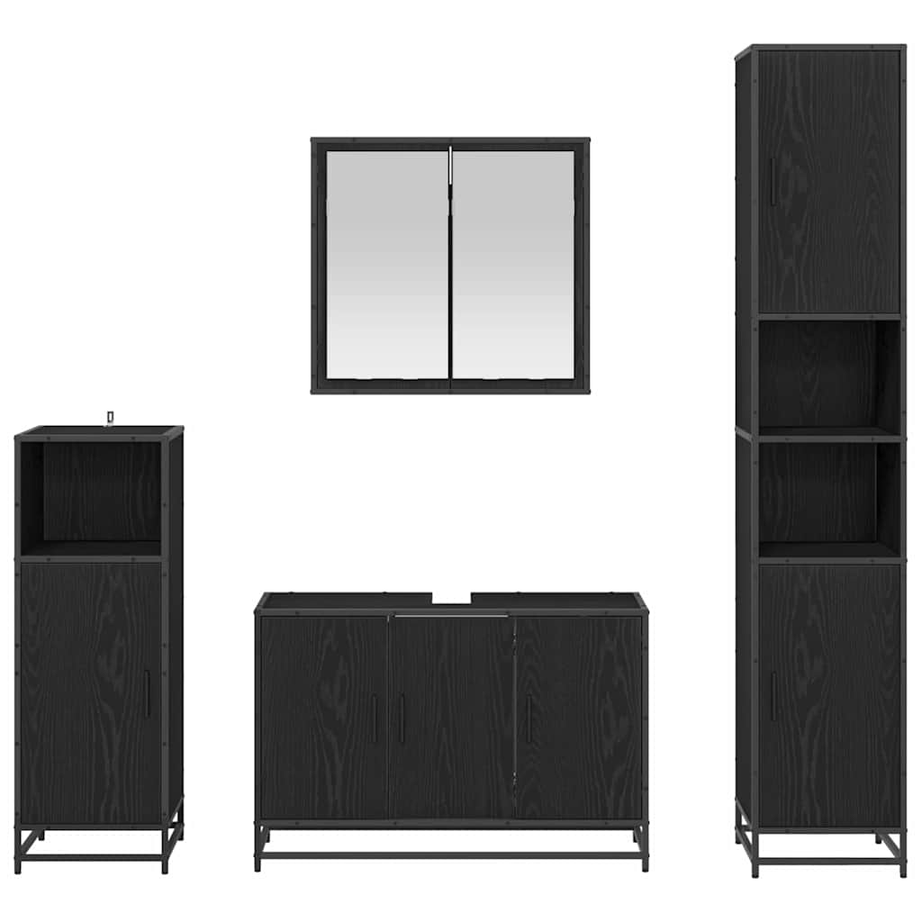 Badeværelsesmøbel sæt med hylde 4 pcs Sort eg Konstrueret træ