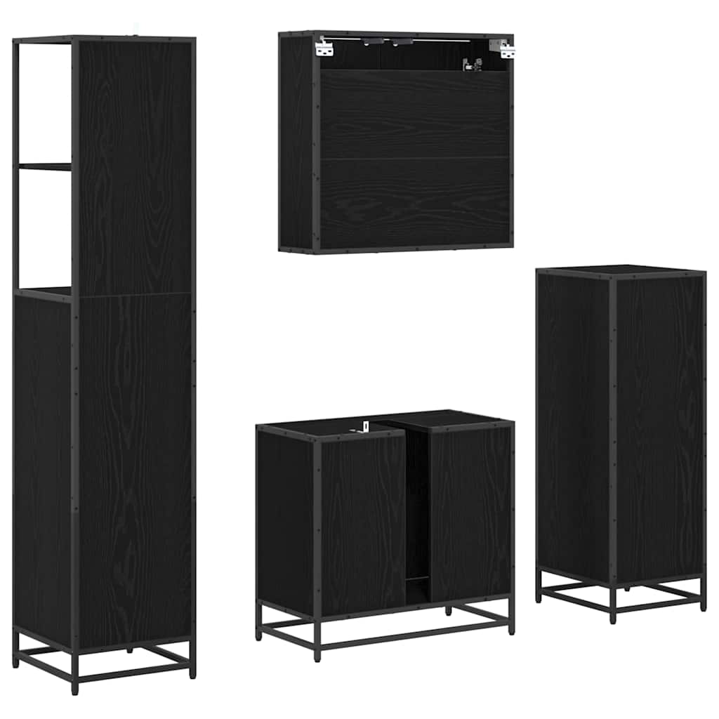 Badeværelsesmøbel sæt med skuffe 4 pcs Sort eg Konstrueret træ