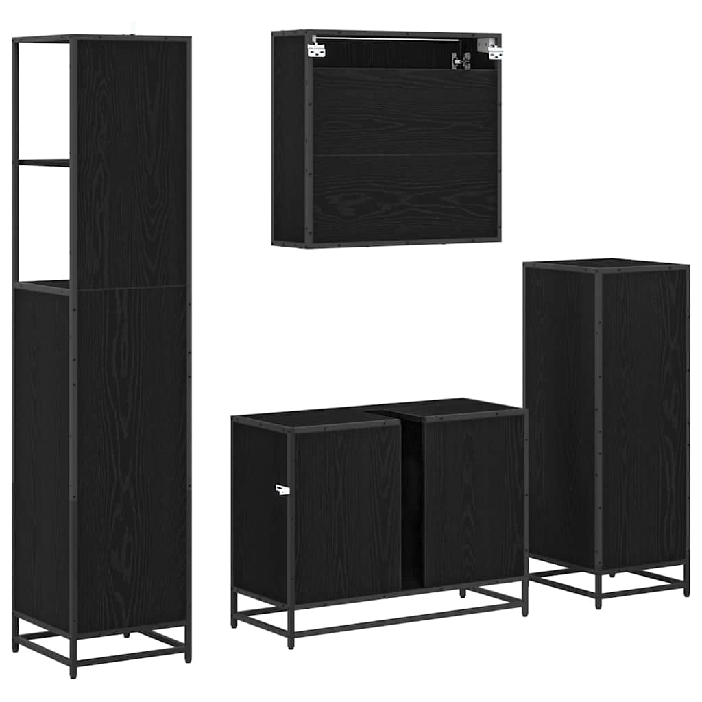 Badeværelsesmøbel sæt med skuffe 4 pcs Sort eg Konstrueret træ