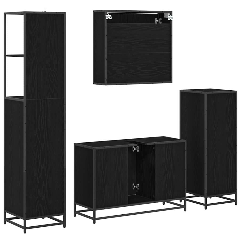 Badeværelsesmøbel sæt med skuffe 4 pcs Sort eg Konstrueret træ