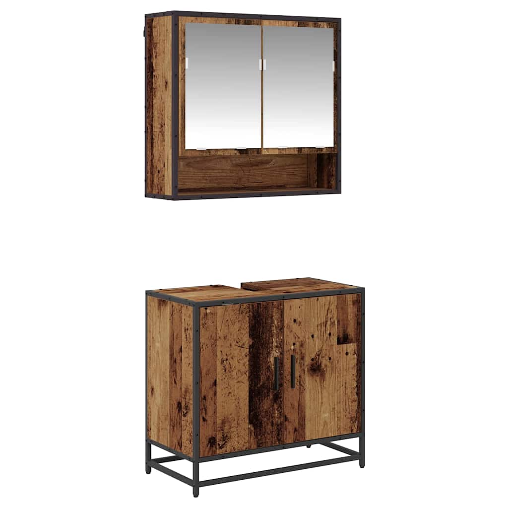 Badeværelsesmøbel sæt med dør 2 pcs Gammelt træ Konstrueret træ