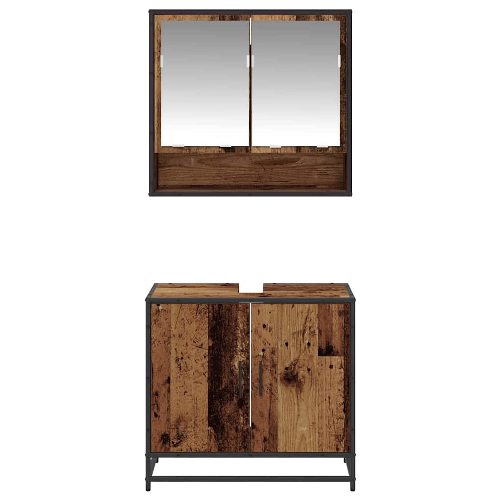 Badeværelsesmøbel sæt med dør 2 pcs Gammelt træ Konstrueret træ