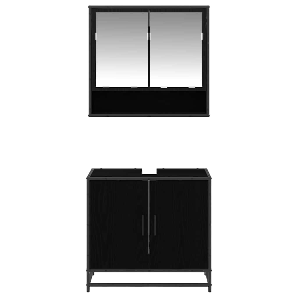 Badeværelsesmøbel sæt med hylde 2 pcs Sort eg Konstrueret træ