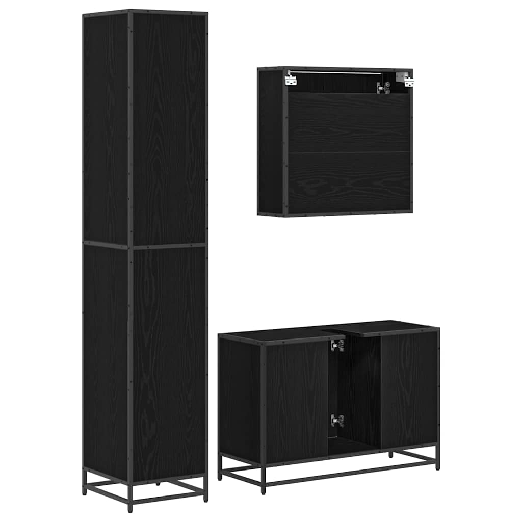 Badeværelsesmøbel sæt med hylde 3 pcs Sort eg Konstrueret træ