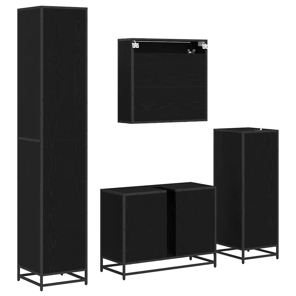 Badeværelsesmøbel sæt med hylde 4 pcs Sort eg Konstrueret træ