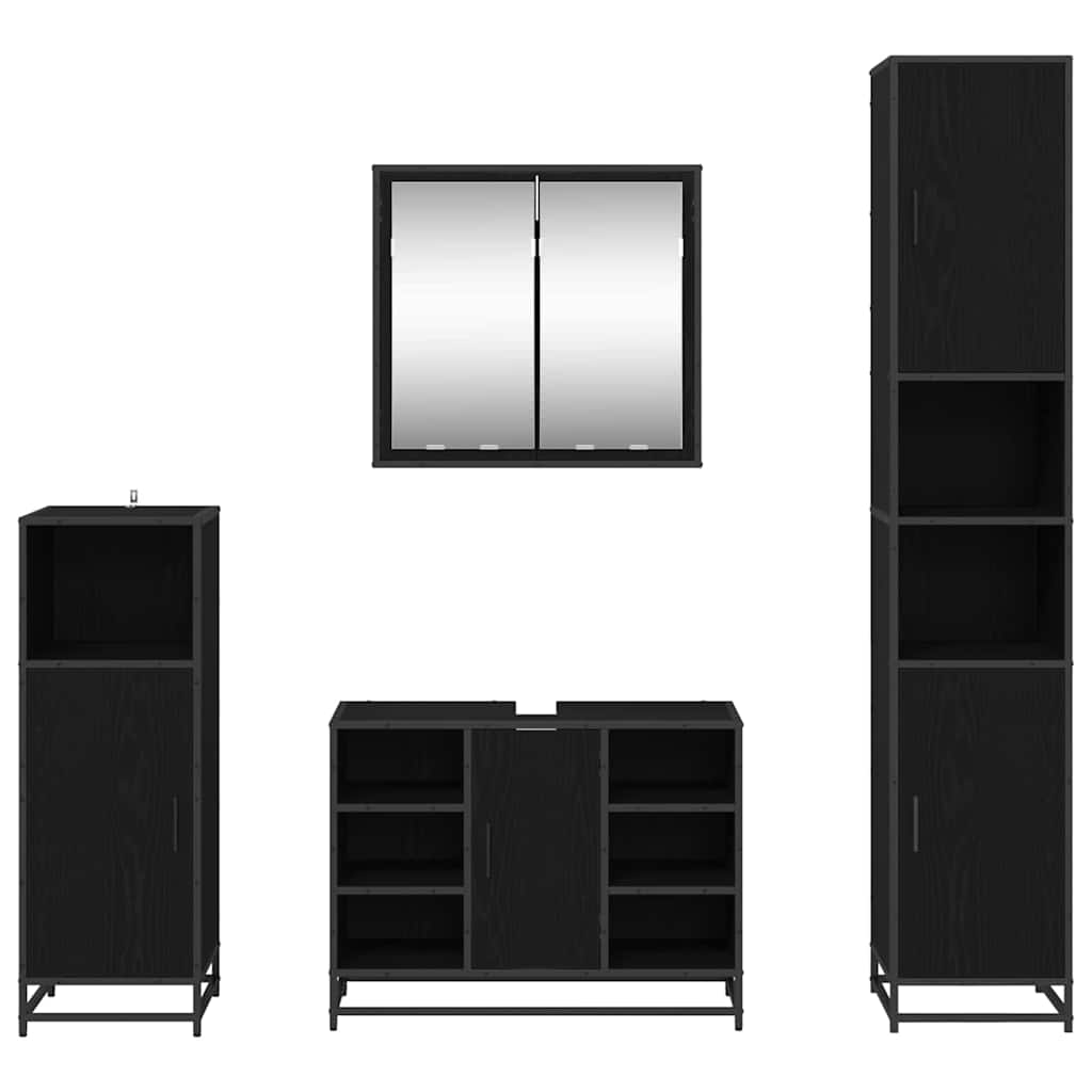 Badeværelsesmøbel sæt med hylde 4 pcs Sort eg Konstrueret træ