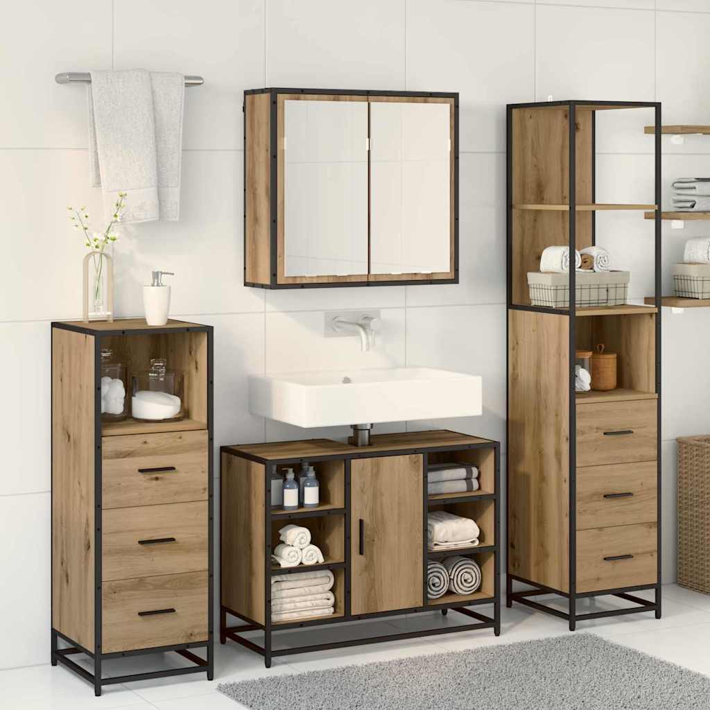Badeværelsesmøbel sæt 4 pcs Artisan Egetræ Konstrueret træ