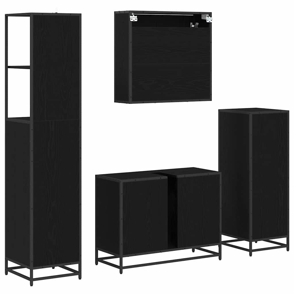 Badeværelsesmøbel sæt med skuffe 4 pcs Sort eg Konstrueret træ