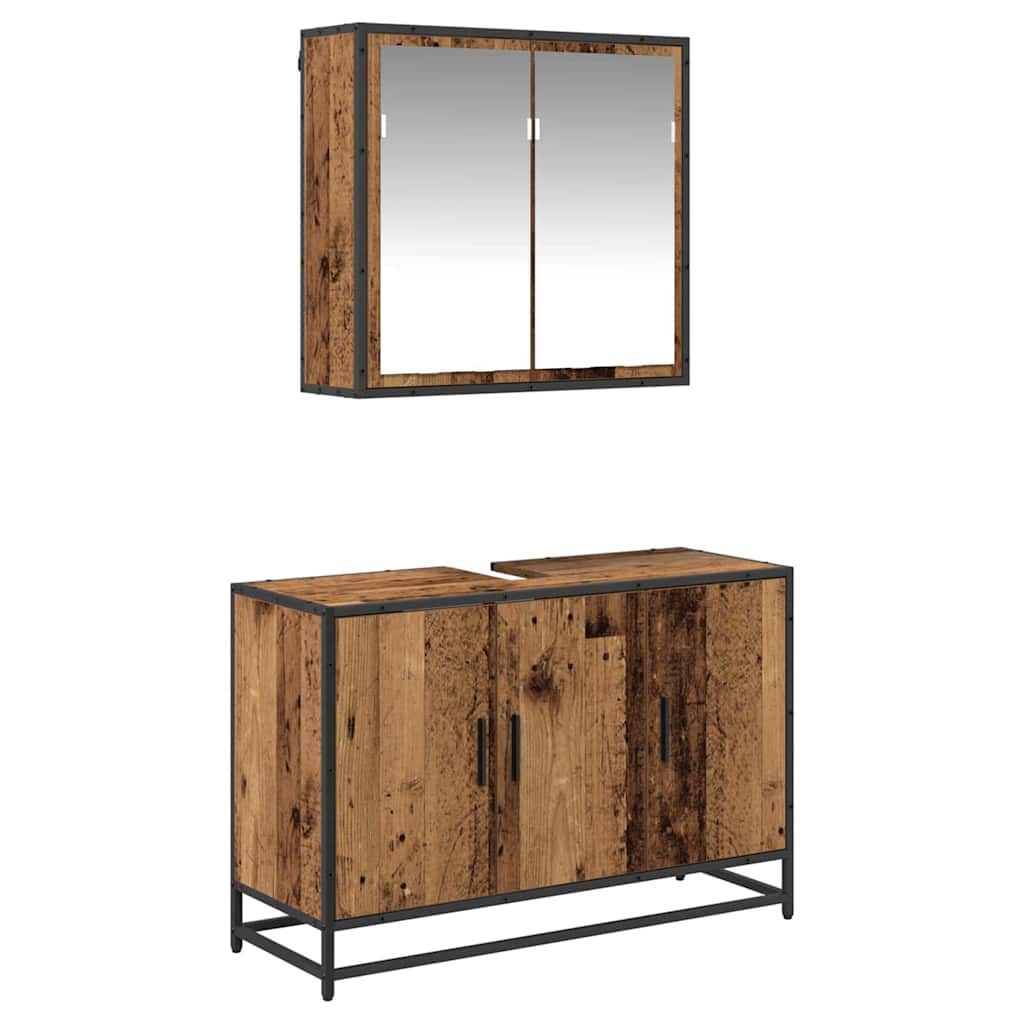 Badeværelsesmøbel sæt med dør 2 pcs Gammelt træ Konstrueret træ
