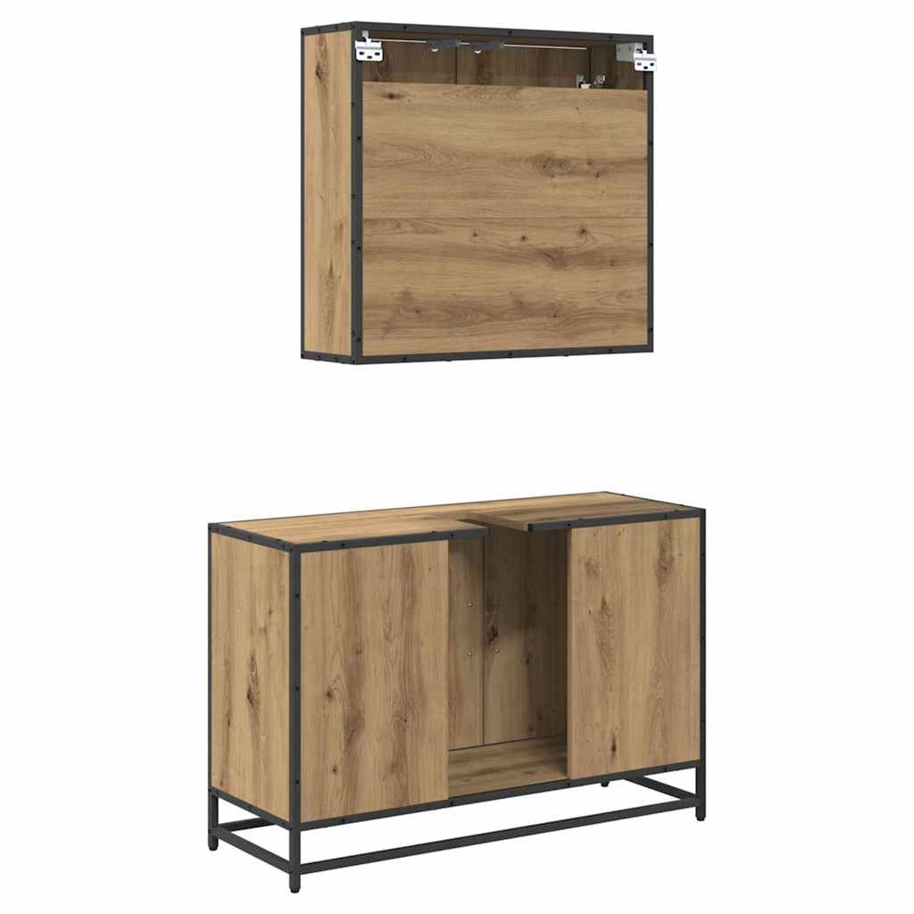 Badeværelsesmøbel sæt 2 pcs Artisan Egetræ Konstrueret træ